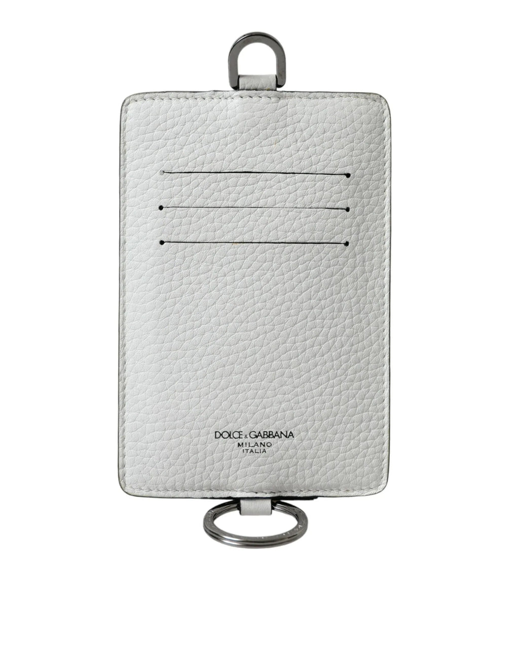 Dolce & Gabbana White Calf Leather Lanyard Logo Card Holder Wallet - Zeiniez