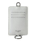 Dolce & Gabbana White Calf Leather Lanyard Logo Card Holder Wallet - Zeiniez