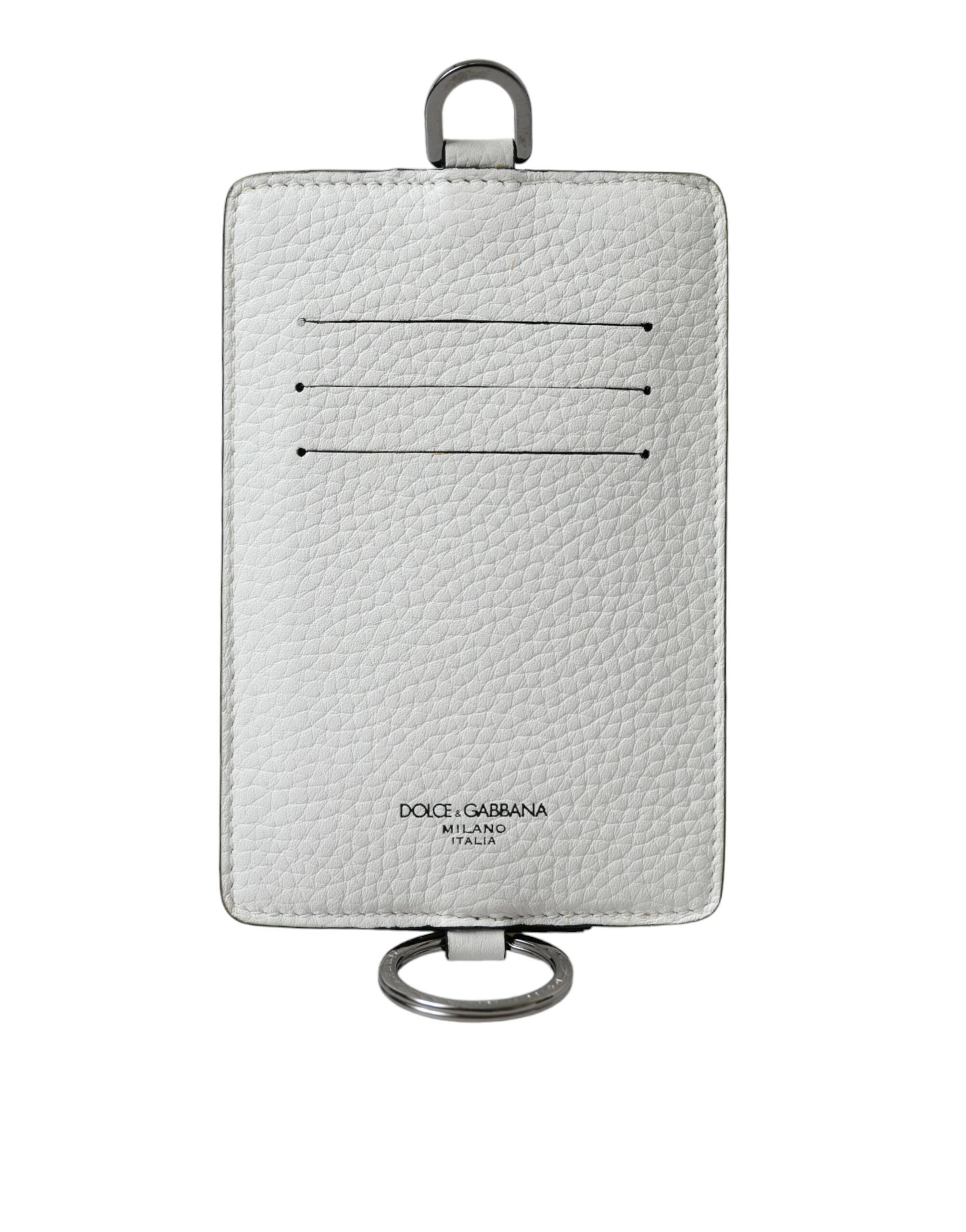 Dolce & Gabbana White Calf Leather Lanyard Logo Card Holder Wallet - Zeiniez