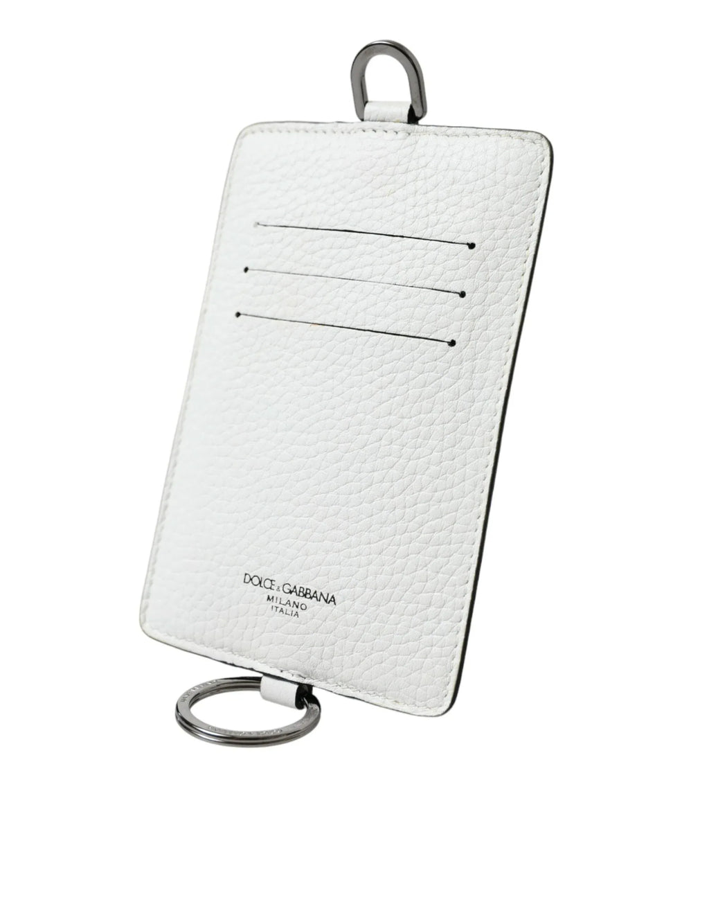 Dolce & Gabbana White Calf Leather Lanyard Logo Card Holder Wallet - Zeiniez