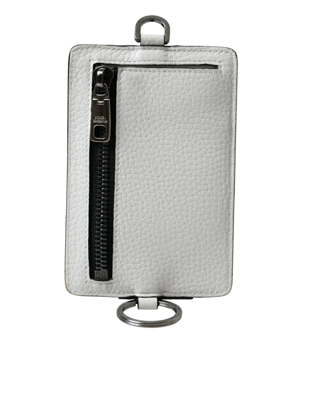 Dolce & Gabbana White Calf Leather Lanyard Logo Card Holder Wallet - Zeiniez