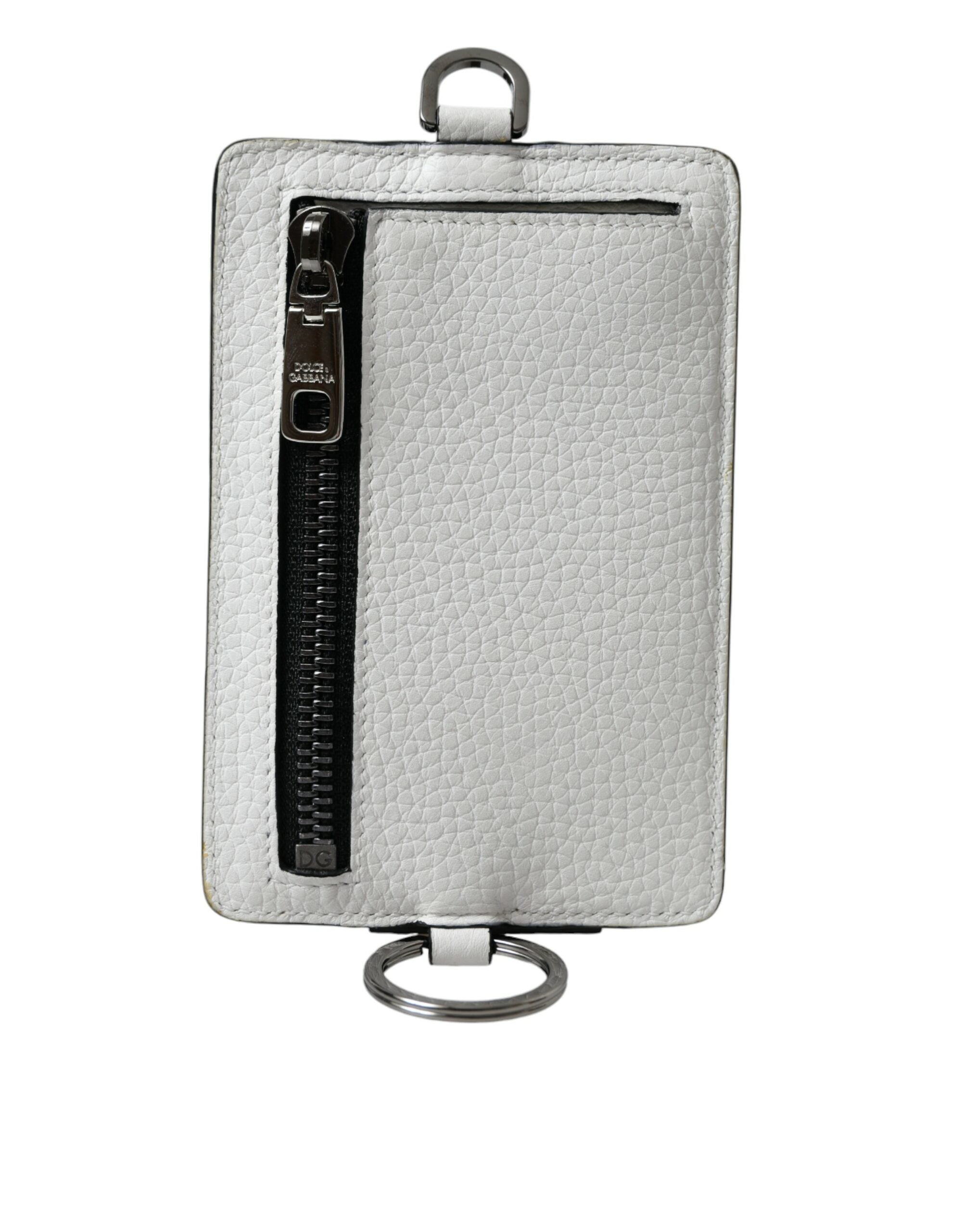 Dolce & Gabbana White Calf Leather Lanyard Logo Card Holder Wallet - Zeiniez