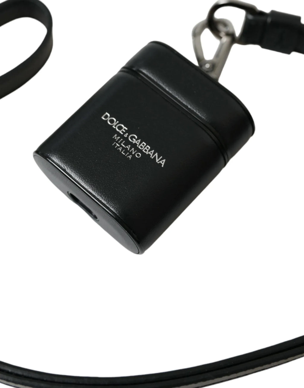 Dolce & Gabbana Black Leather Strap Silver Metal Logo Printed Airpods Case - Zeiniez
