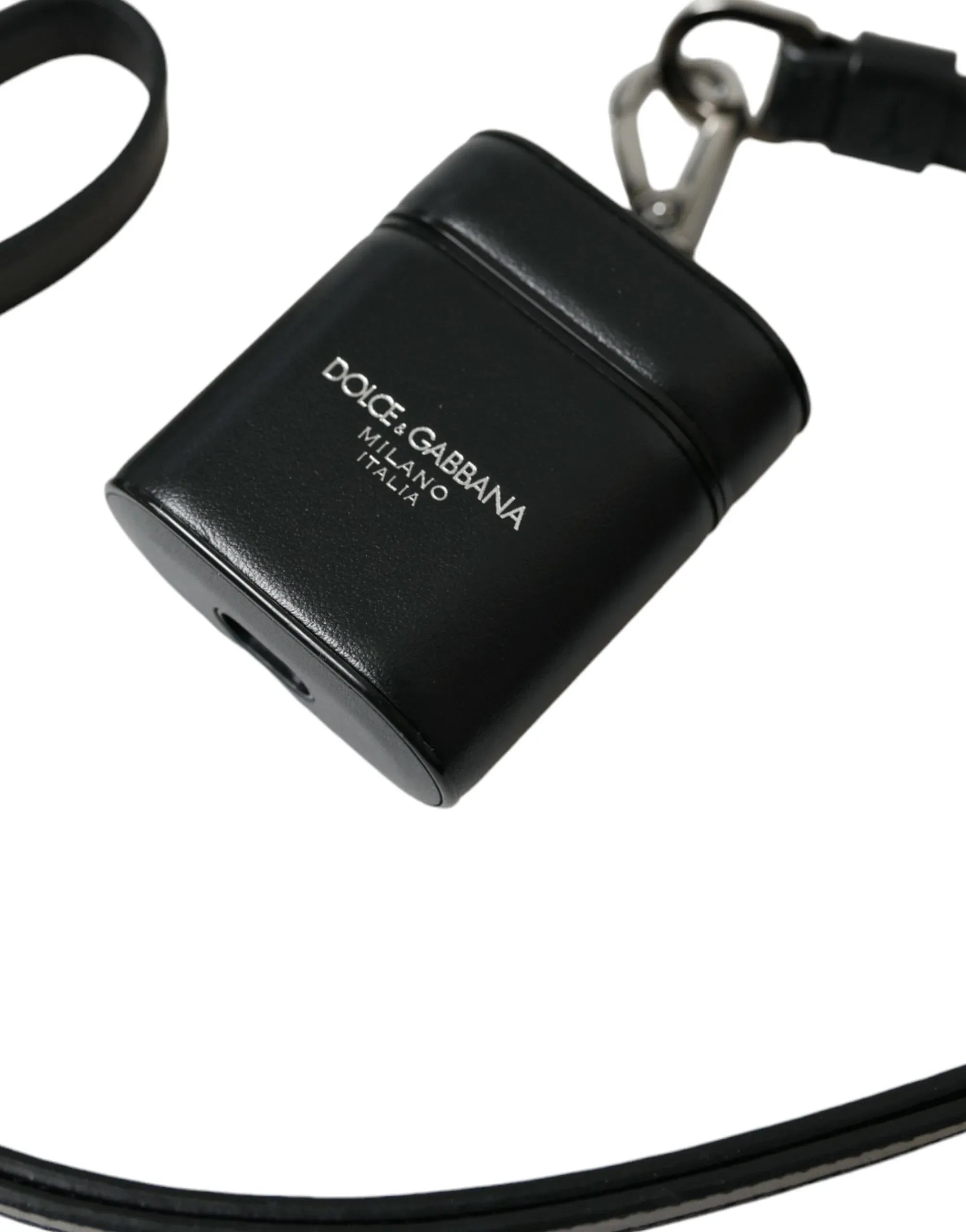 Dolce & Gabbana Black Leather Strap Silver Metal Logo Printed Airpods Case - Zeiniez