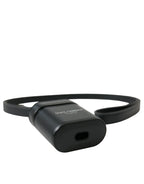 Dolce & Gabbana Black Leather Strap Silver Metal Logo Printed Airpods Case - Zeiniez
