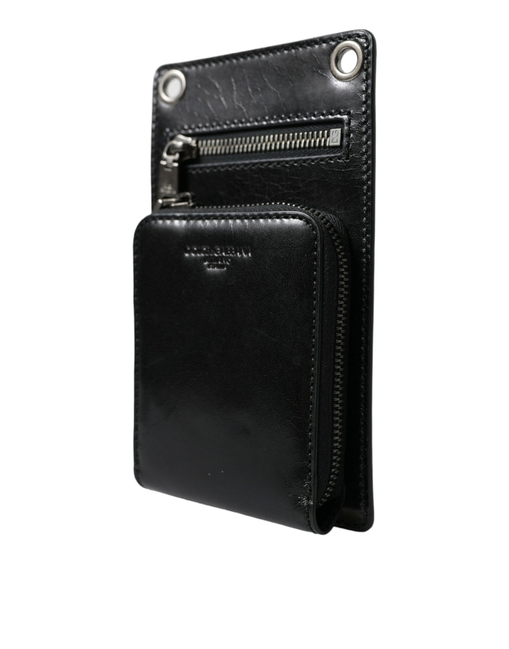 Dolce & Gabbana Wallet Black Horse Leather Zip Logo Cross Body Phone Slot - Zeiniez