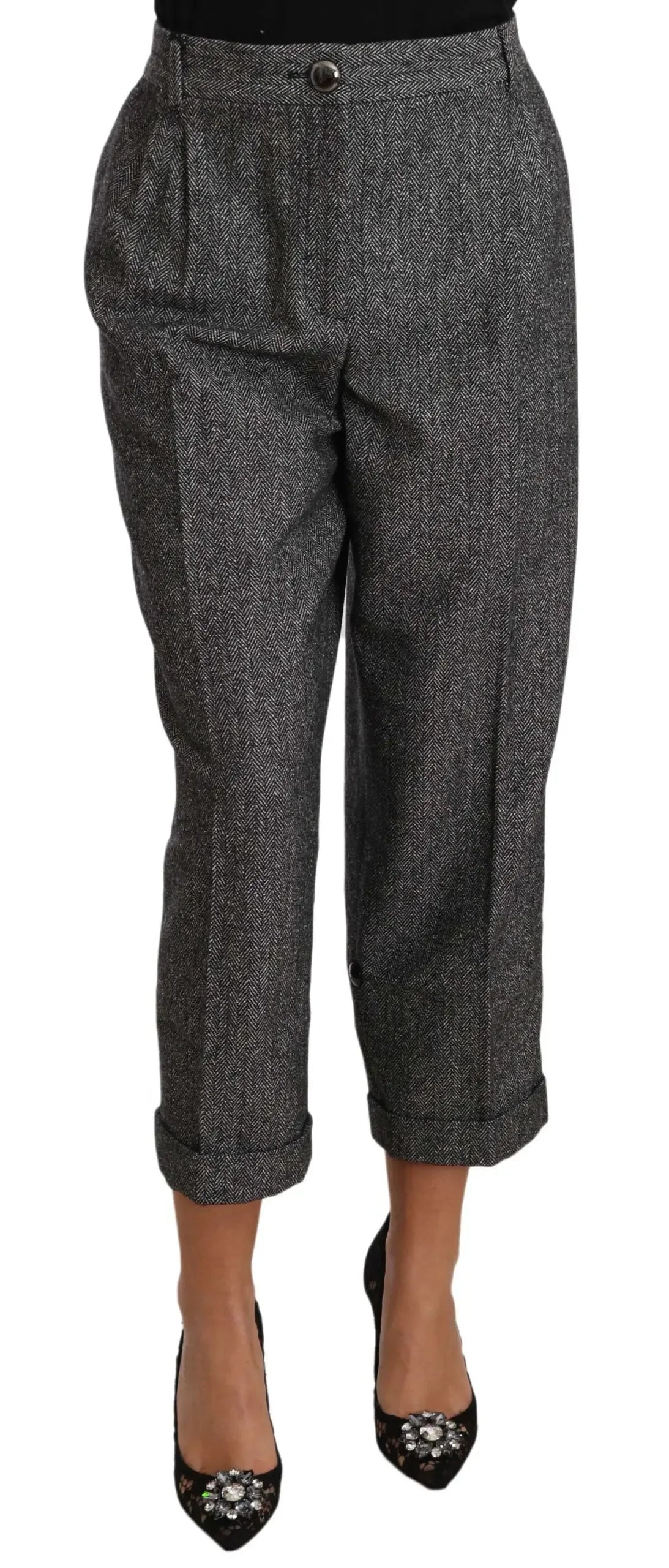 Dolce & Gabbana Gray Wool Pleated Cropped Trouser Pants - Zeiniez