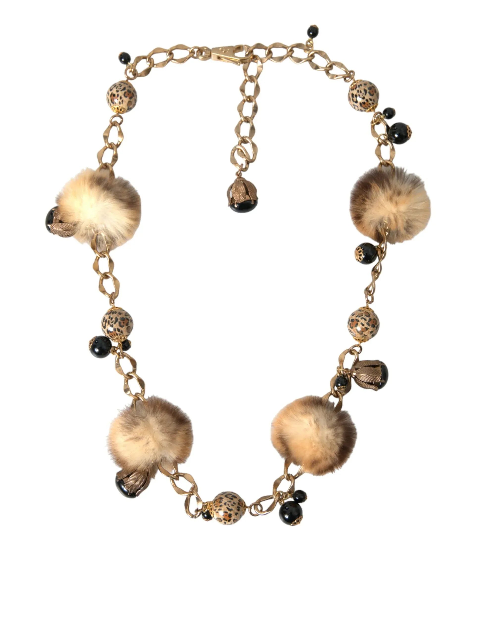 Dolce & Gabbana Gold Brass Leopard Fur Pearl Collier Chain Belt - Zeiniez