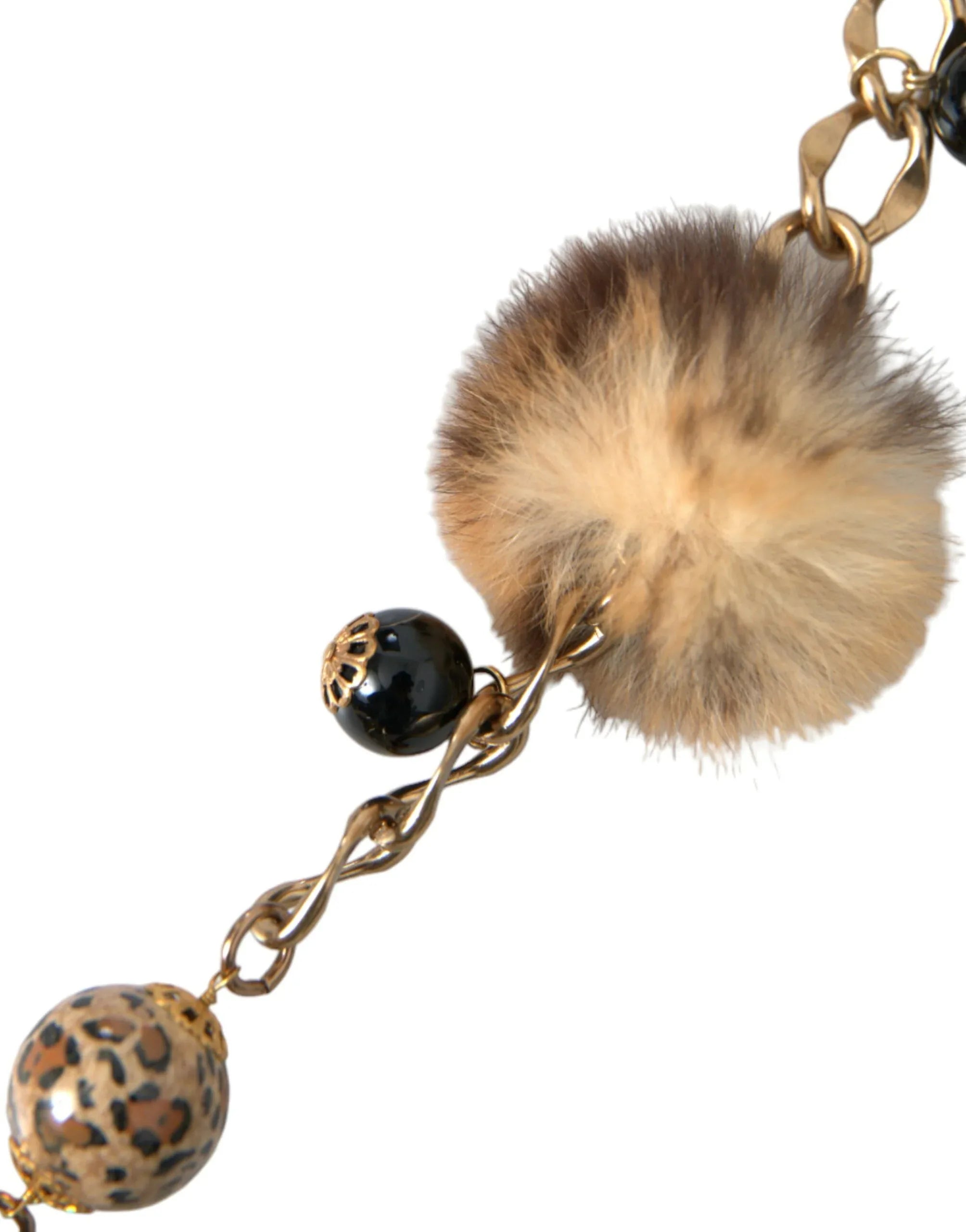 Dolce & Gabbana Gold Brass Leopard Fur Pearl Collier Chain Belt - Zeiniez