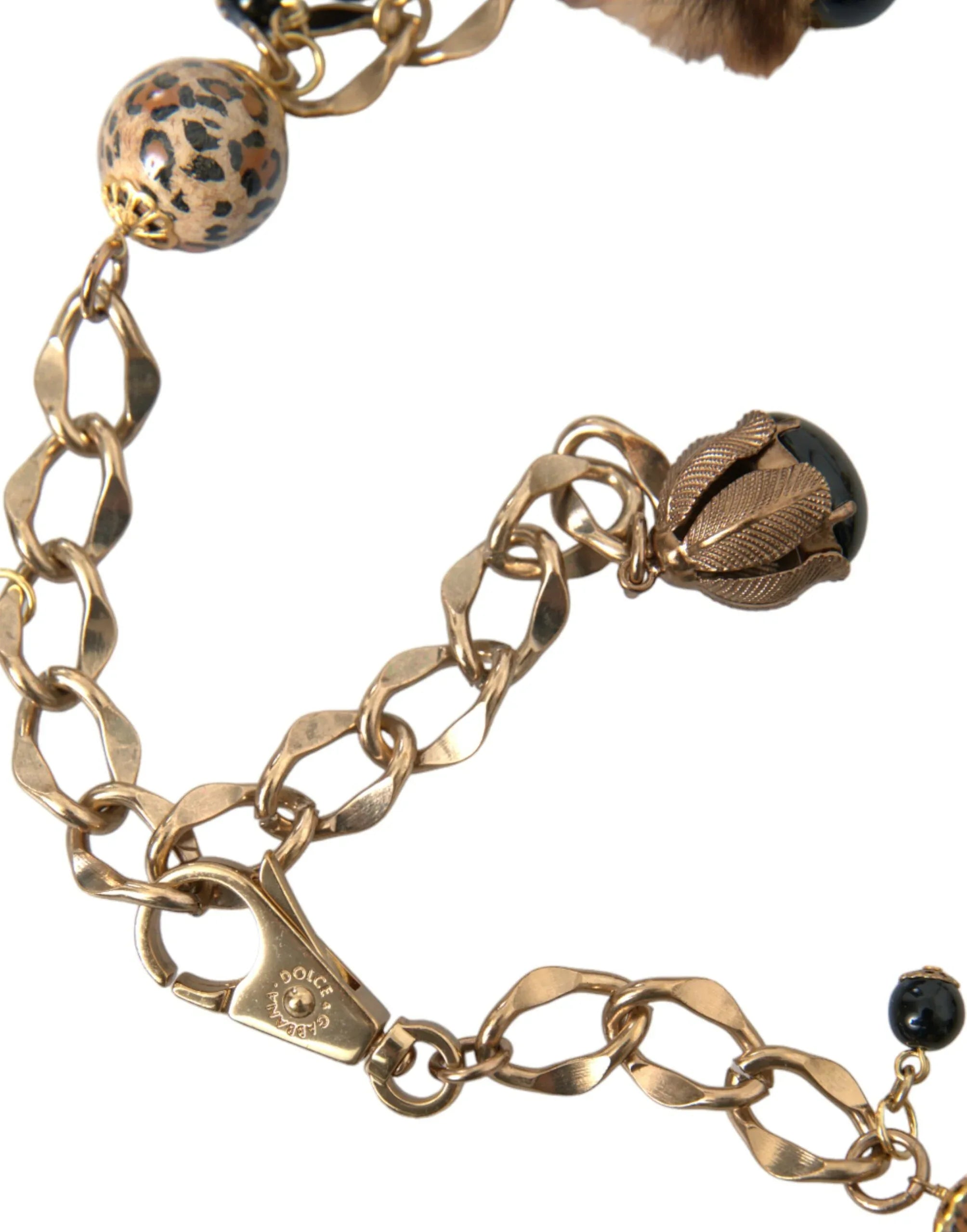 Dolce & Gabbana Gold Brass Leopard Fur Pearl Collier Chain Belt - Zeiniez