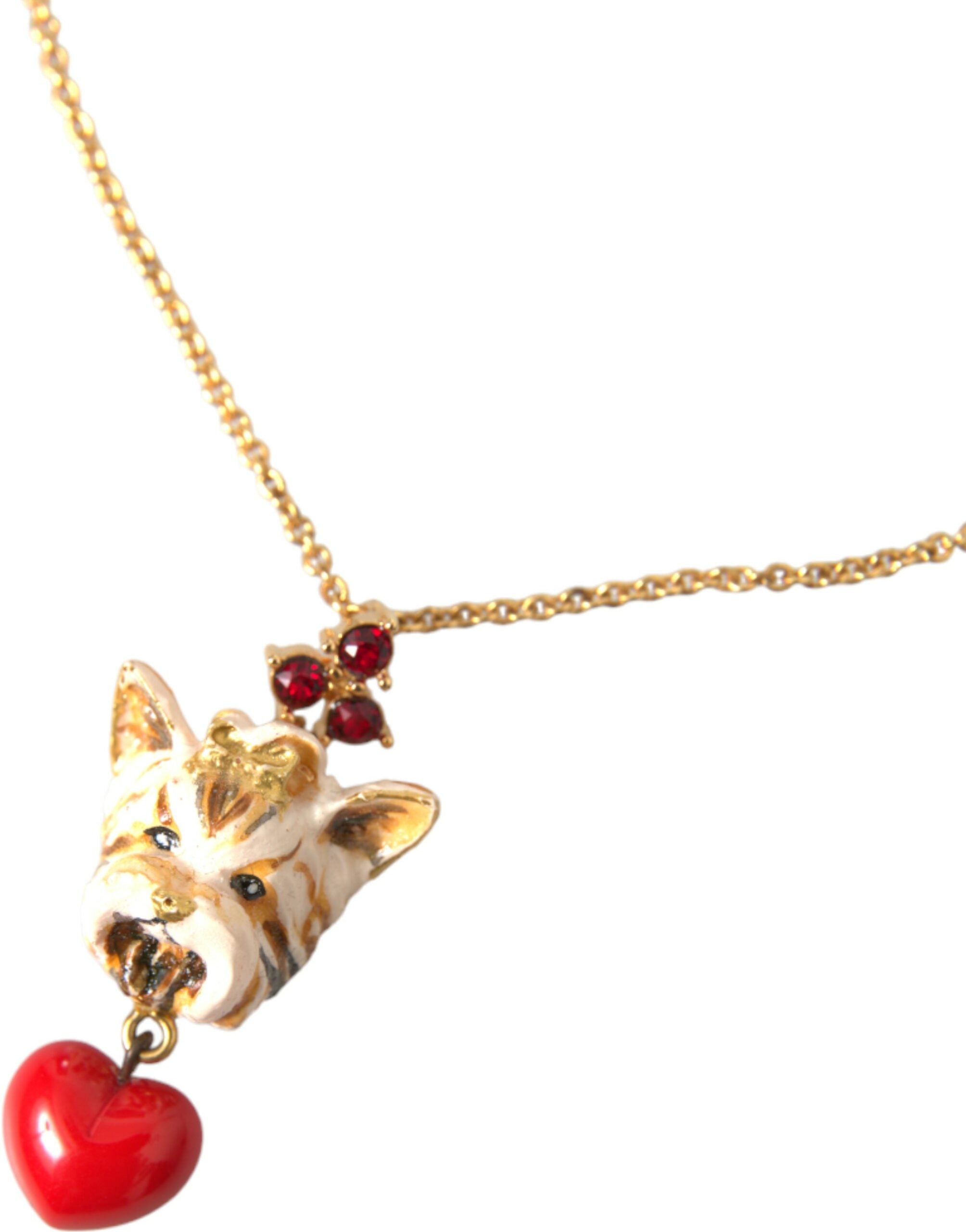 Dolce & Gabbana Gold Brass Chain Dog Heart Pendant Charm Necklace - Zeiniez