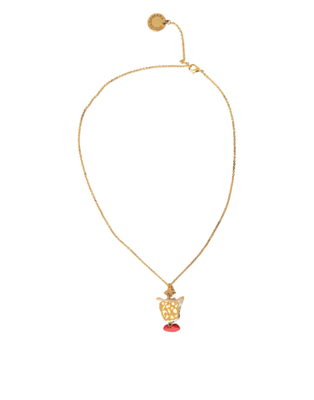 Dolce & Gabbana Gold Brass Chain Dog Heart Pendant Charm Necklace - Zeiniez