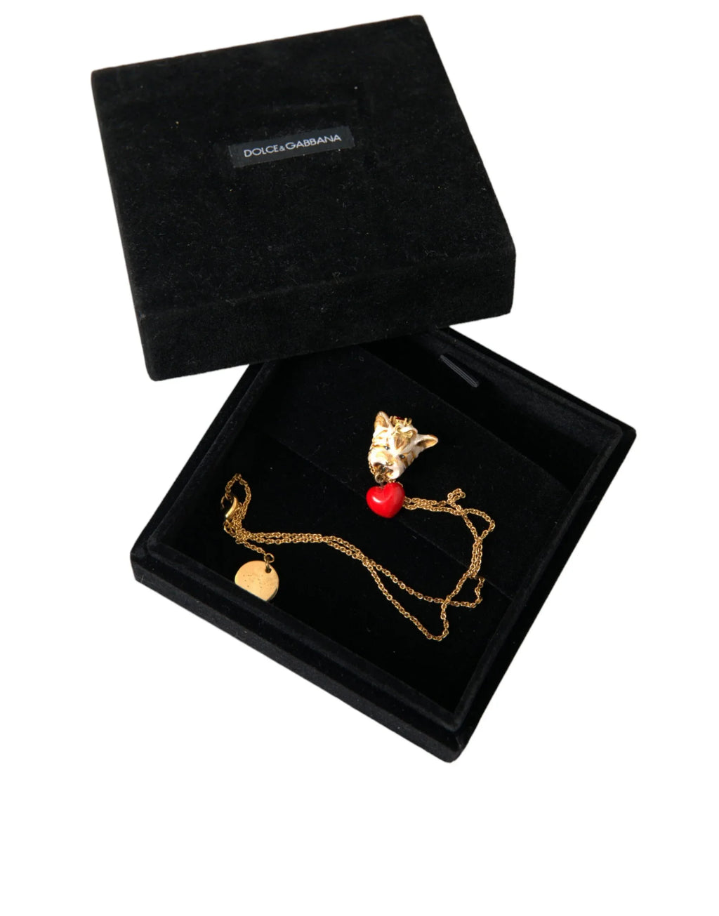 Dolce & Gabbana Gold Brass Chain Dog Heart Pendant Charm Necklace - Zeiniez