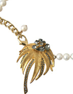 Dolce & Gabbana Gold Brass Crystal Pearl Tree Pendant Charm Necklace - Zeiniez