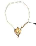 Dolce & Gabbana Gold Brass Crystal Pearl Tree Pendant Charm Necklace - Zeiniez