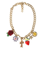 Dolce & Gabbana Gold Chain Rose Cross Strawberry Star Pendant Necklace - Zeiniez