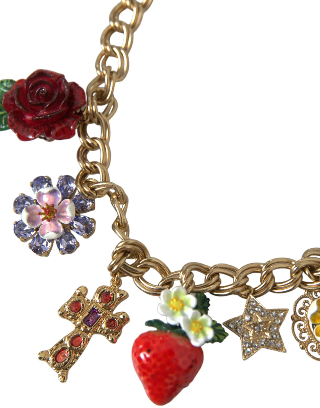 Dolce & Gabbana Gold Chain Rose Cross Strawberry Star Pendant Necklace - Zeiniez