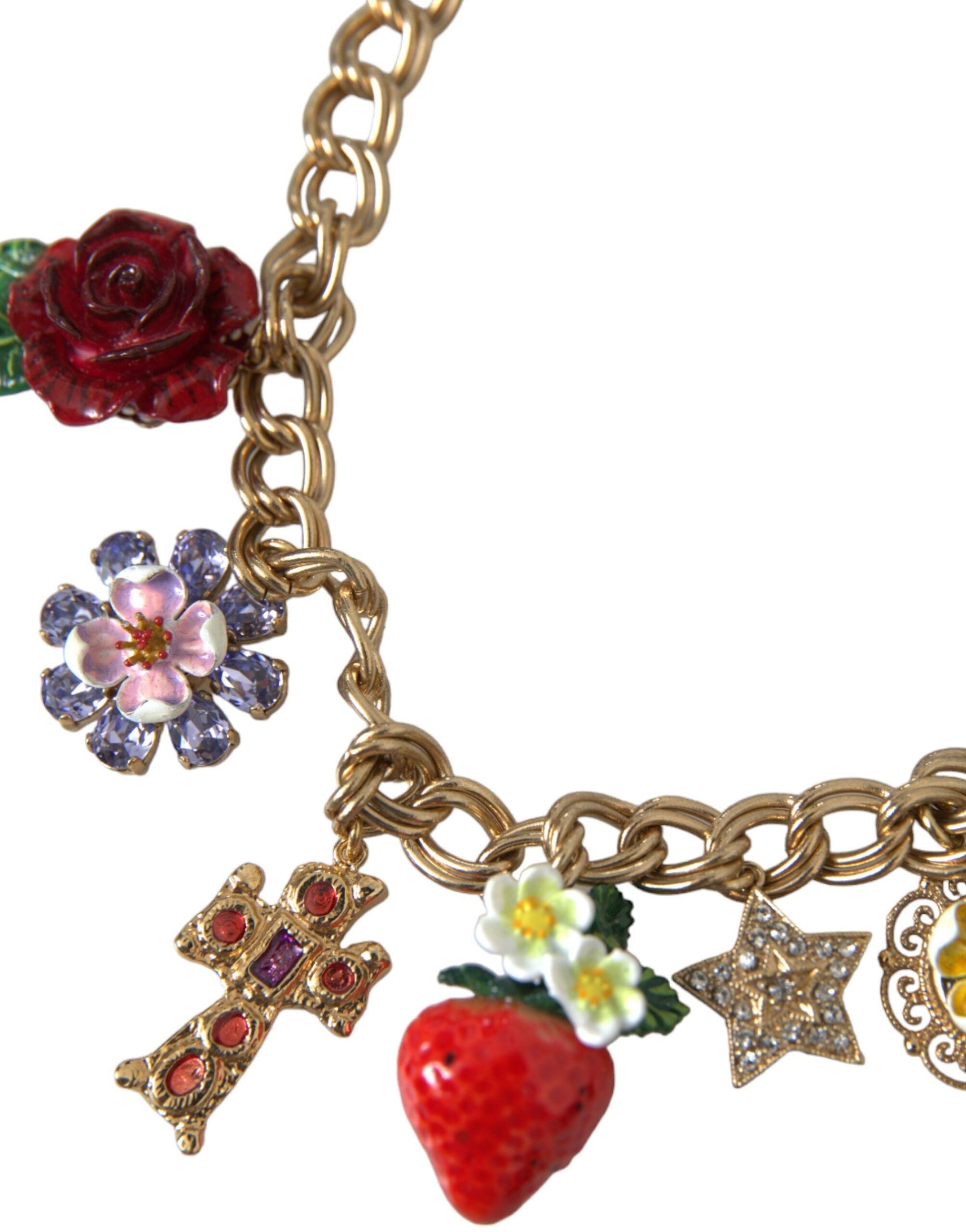 Dolce & Gabbana Gold Chain Rose Cross Strawberry Star Pendant Necklace - Zeiniez