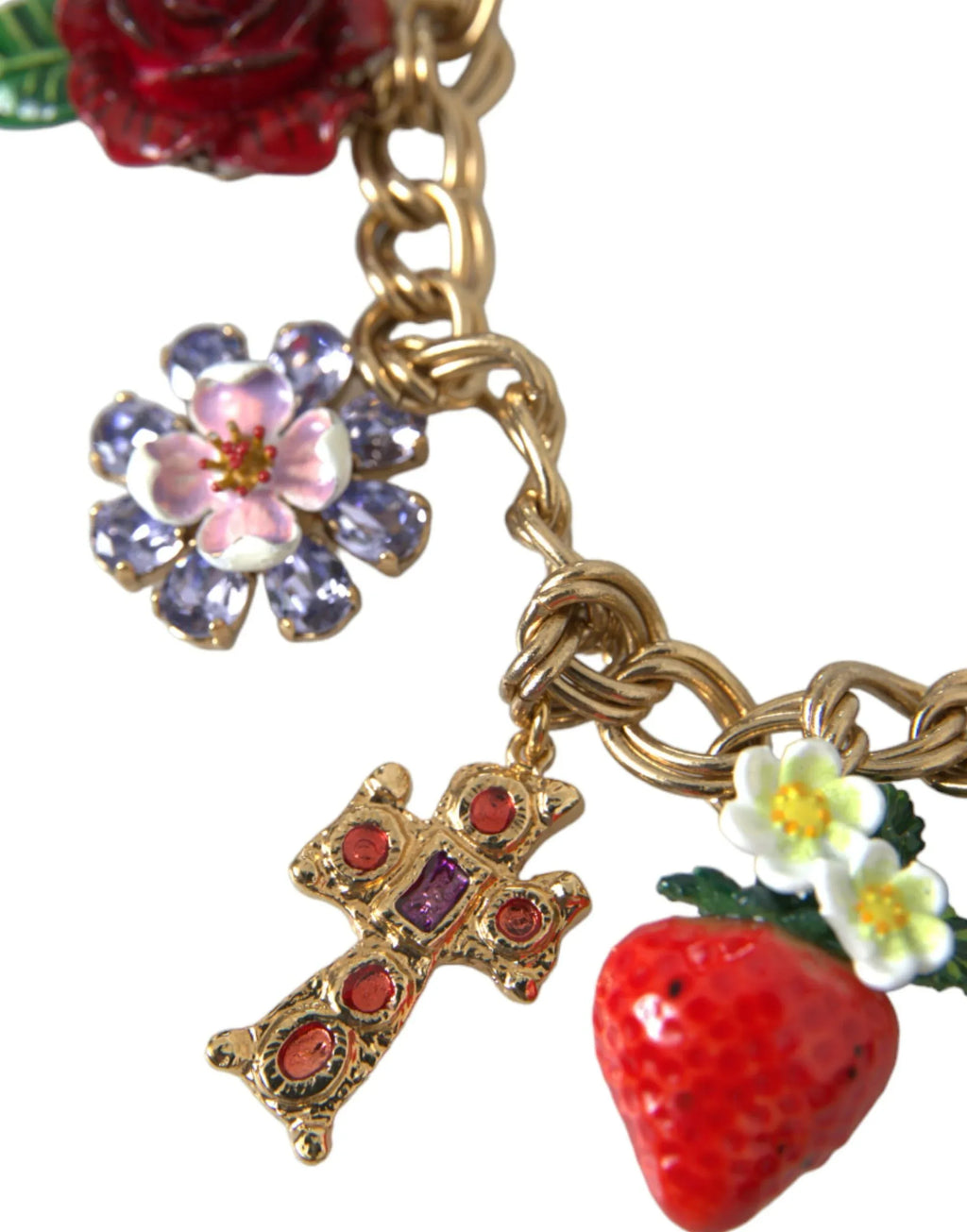 Dolce & Gabbana Gold Chain Rose Cross Strawberry Star Pendant Necklace - Zeiniez