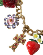 Dolce & Gabbana Gold Chain Rose Cross Strawberry Star Pendant Necklace - Zeiniez