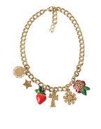 Dolce & Gabbana Gold Chain Rose Cross Strawberry Star Pendant Necklace - Zeiniez