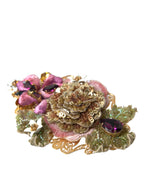 Dolce & Gabbana Gold Brass Floral Crystal Sequined Hair Clip - Zeiniez