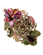 Dolce & Gabbana Gold Brass Floral Crystal Sequined Hair Clip - Zeiniez