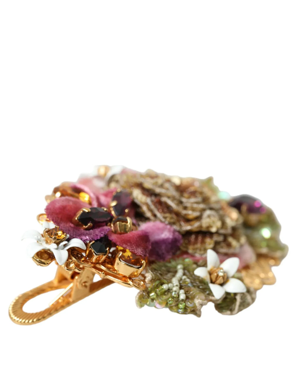 Dolce & Gabbana Gold Brass Floral Crystal Sequined Hair Clip - Zeiniez
