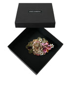 Dolce & Gabbana Gold Brass Floral Crystal Sequined Hair Clip - Zeiniez