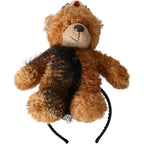 Dolce & Gabbana Brown Teddy Bear Gold Crystal Crown Hair Band Diadem - Zeiniez