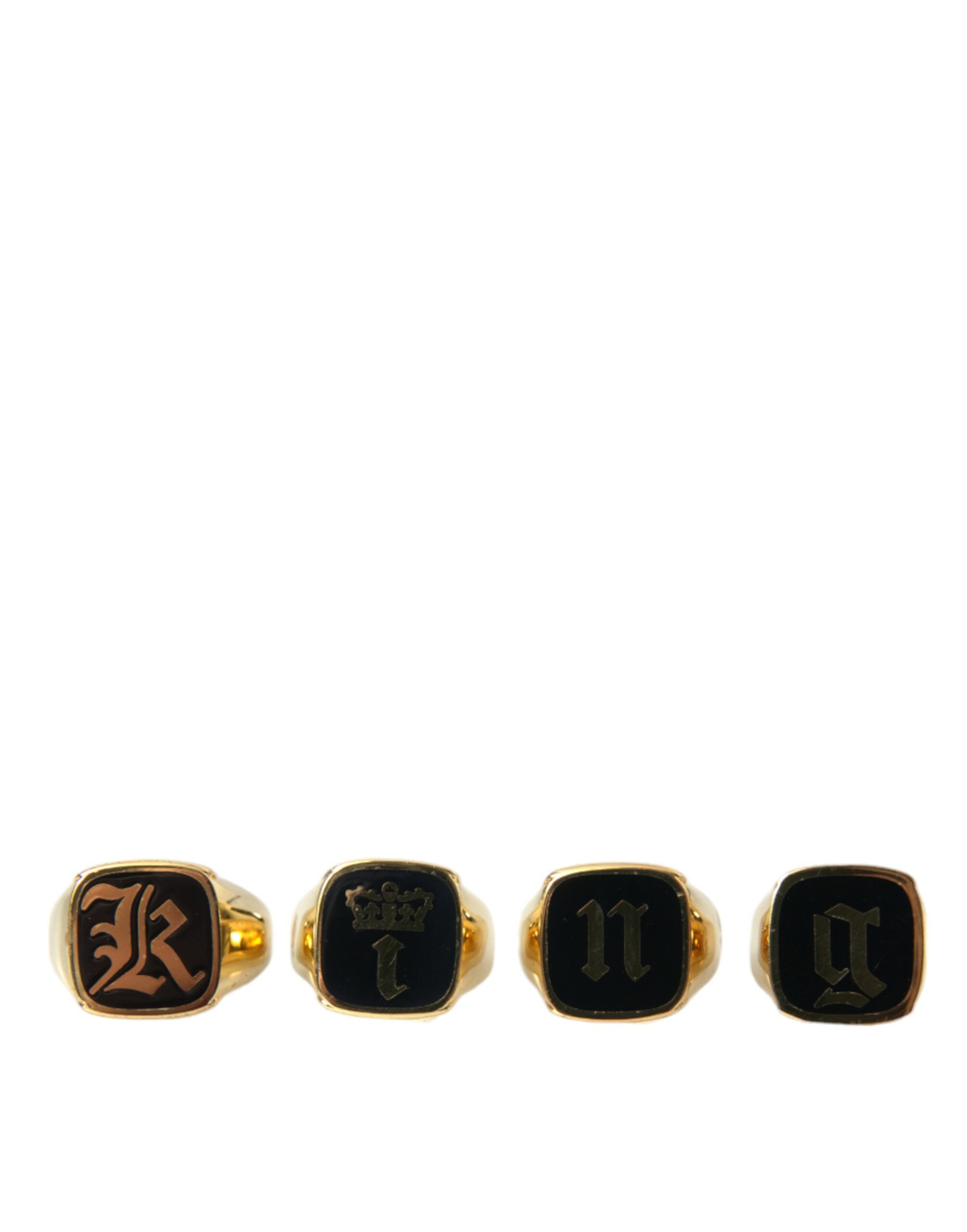 Dolce & Gabbana Gold Brass KING Enamel Set of 4 Ring - Zeiniez