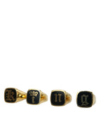 Dolce & Gabbana Gold Brass KING Enamel Set of 4 Ring - Zeiniez