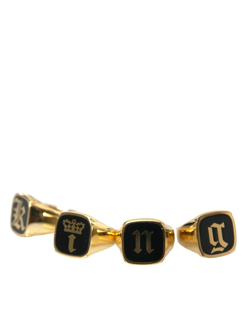 Dolce & Gabbana Gold Brass KING Enamel Set of 4 Ring - Zeiniez