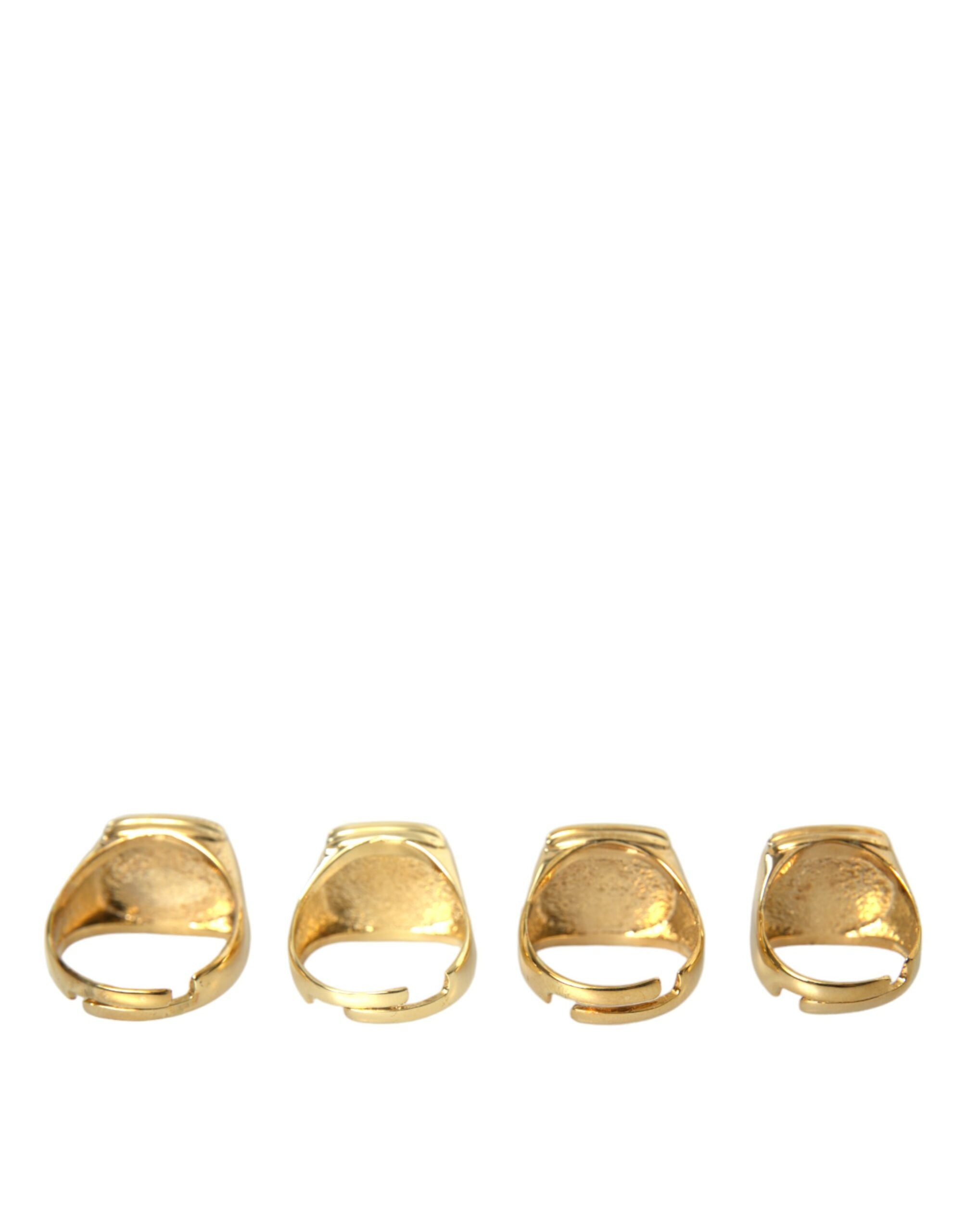 Dolce & Gabbana Gold Brass KING Enamel Set of 4 Ring - Zeiniez
