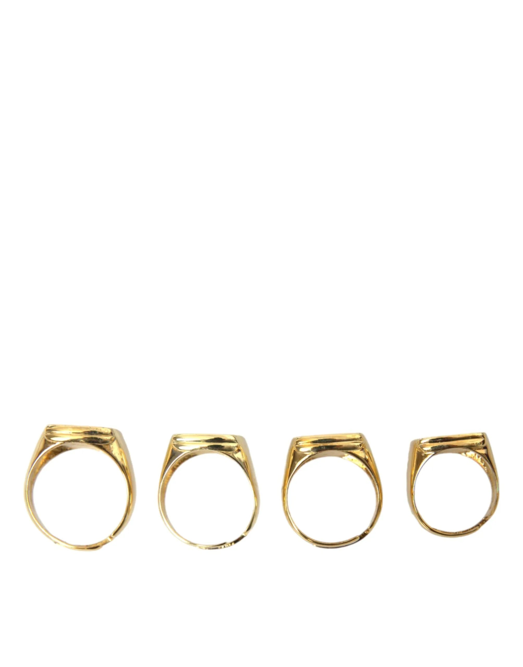 Dolce & Gabbana Gold Brass KING Enamel Set of 4 Ring - Zeiniez