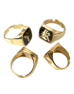 Dolce & Gabbana Gold Brass KING Enamel Set of 4 Ring - Zeiniez