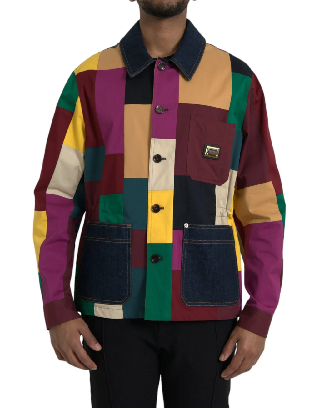 Dolce & Gabbana Multicolor Patchwork Cotton Collared Jacket - Zeiniez