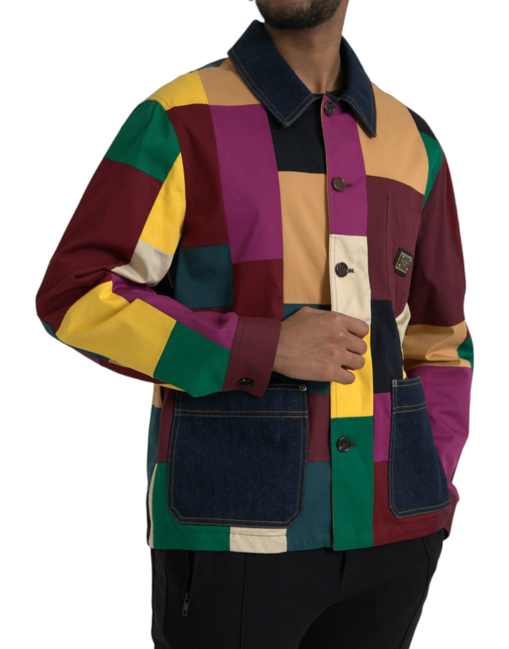 Dolce & Gabbana Multicolor Patchwork Cotton Collared Jacket - Zeiniez