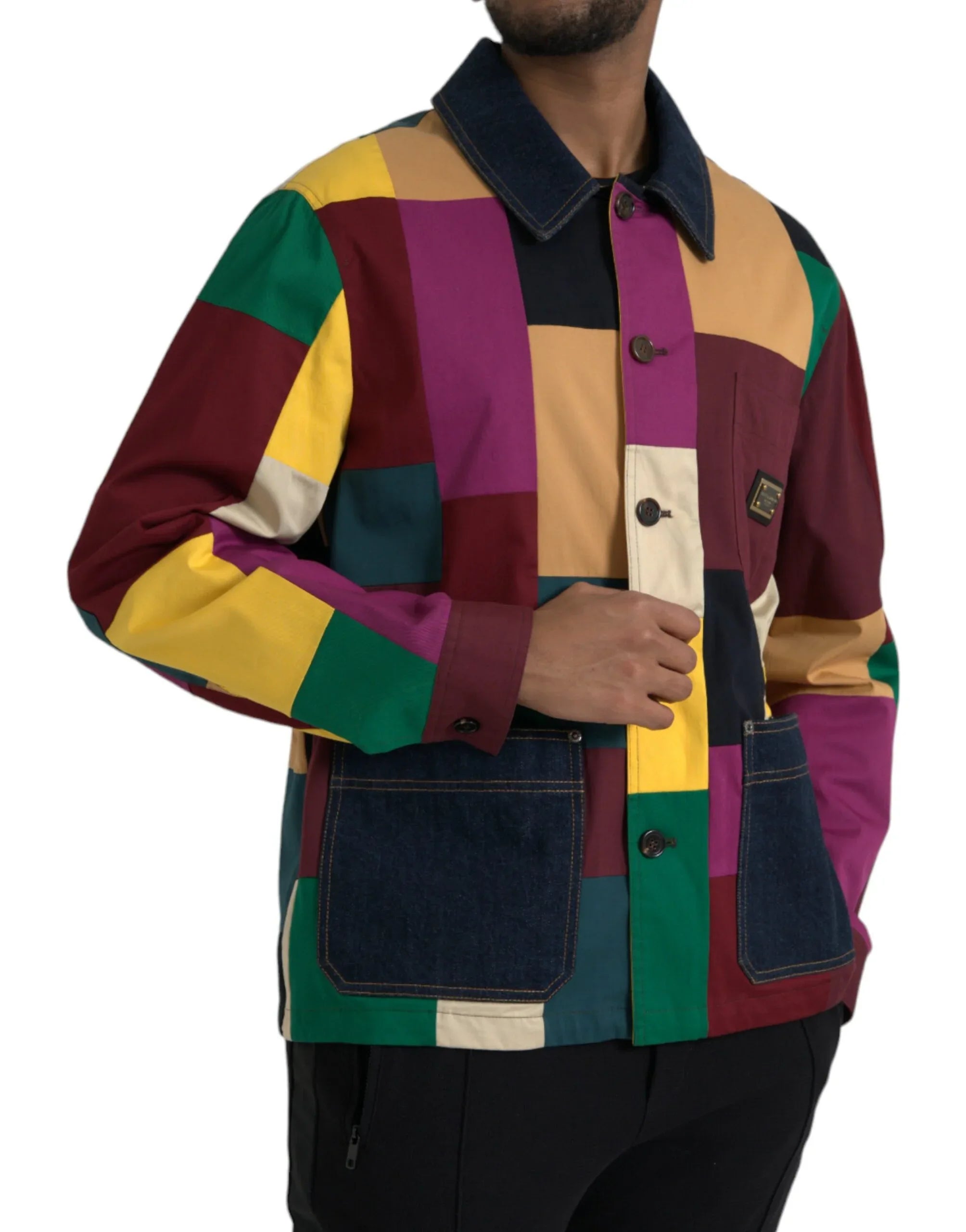 Dolce & Gabbana Multicolor Patchwork Cotton Collared Jacket - Zeiniez