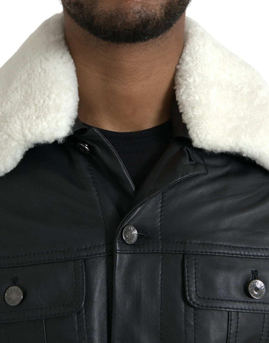 Dolce & Gabbana Black Leather Fur Collar Biker Coat Jacket - Zeiniez