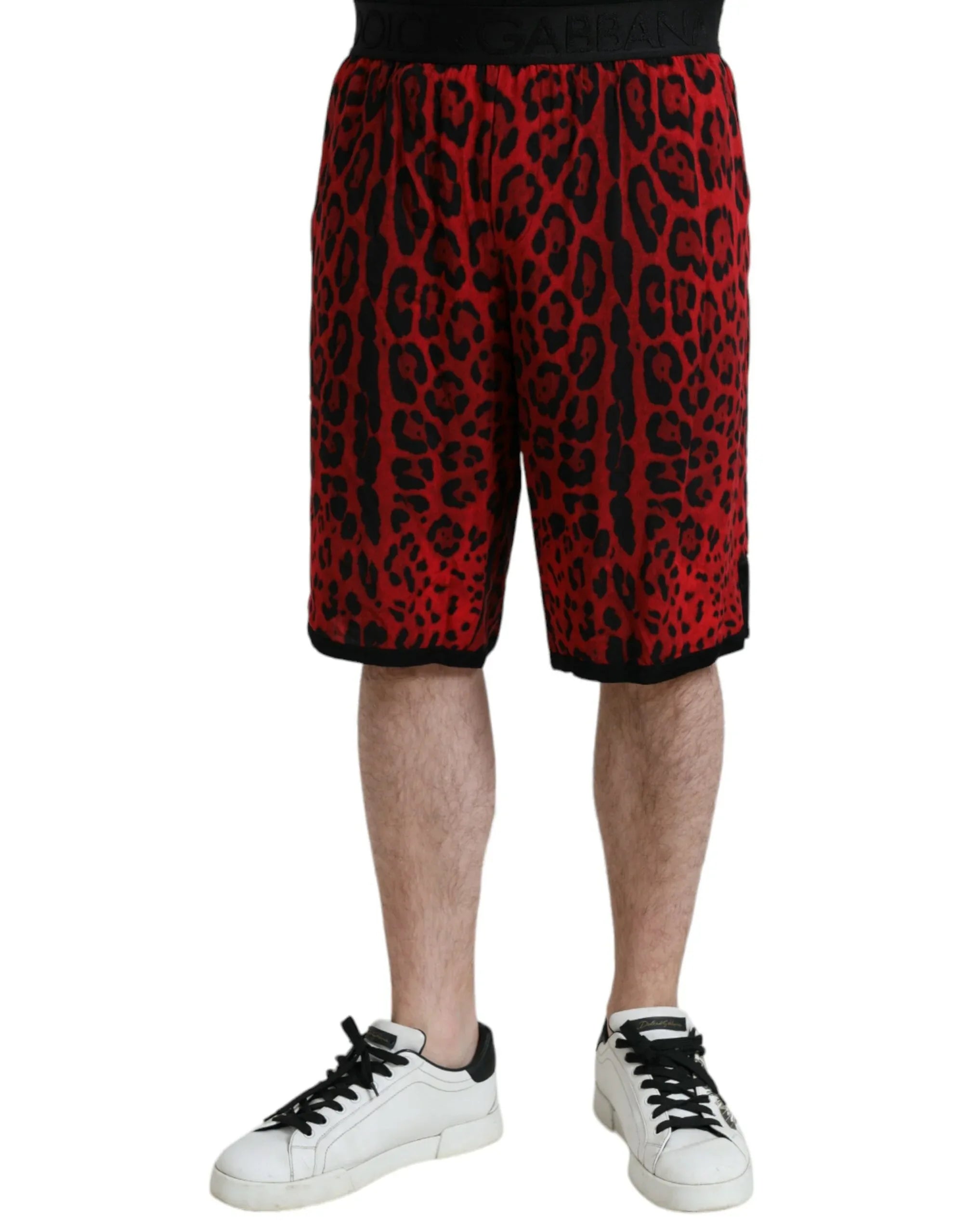 Dolce & Gabbana Red Leopard Print Viscose Bermuda Shorts - Zeiniez