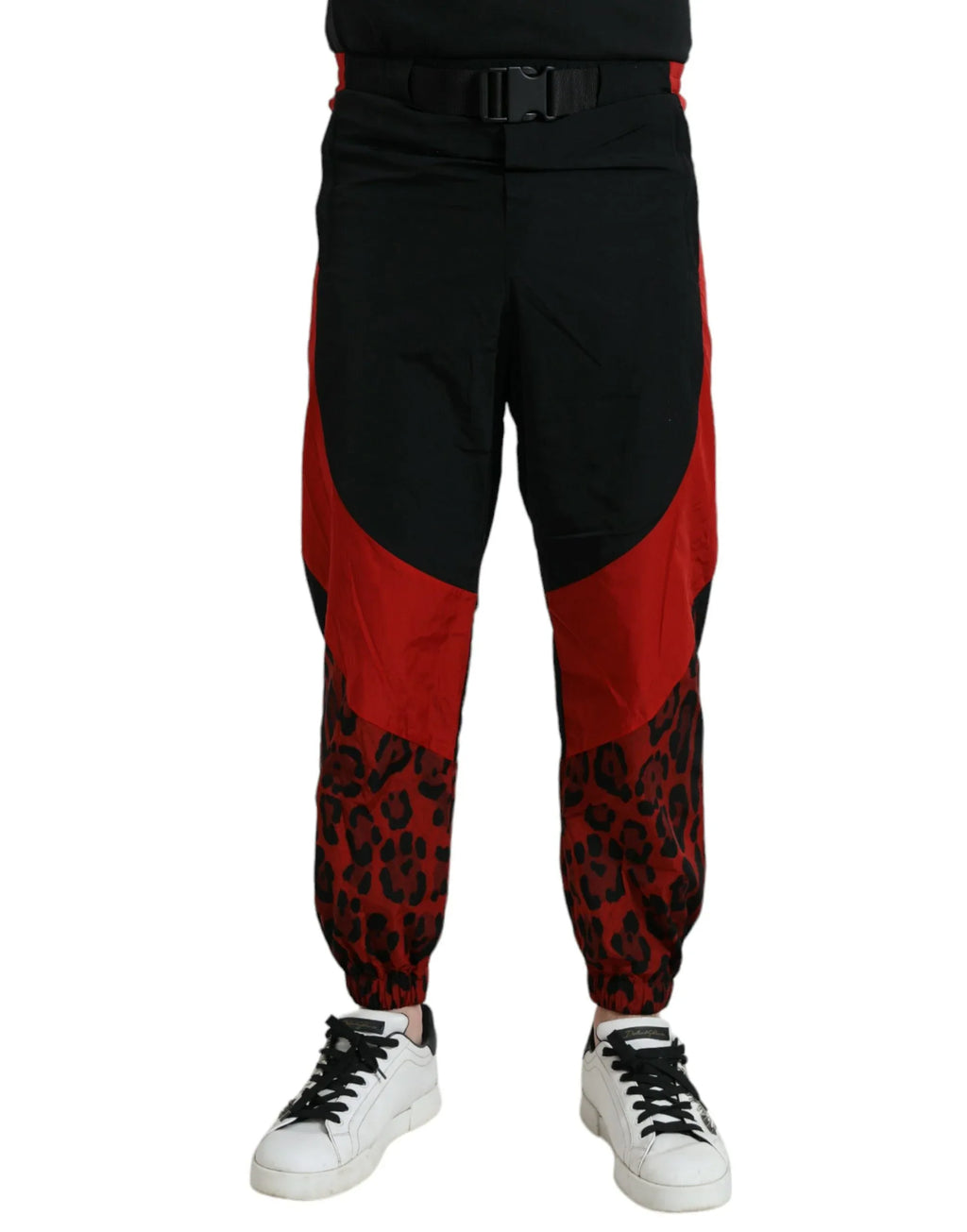 Dolce & Gabbana Black Red Leopard Print Nylon Jogger Pants - Zeiniez