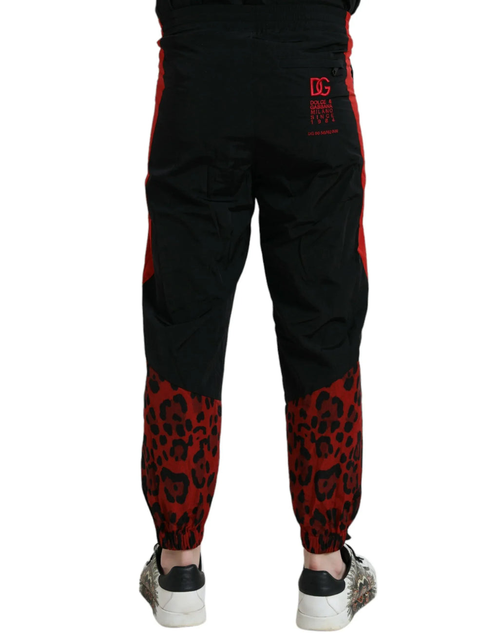 Dolce & Gabbana Black Red Leopard Print Nylon Jogger Pants - Zeiniez