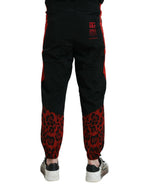 Dolce & Gabbana Black Red Leopard Print Nylon Jogger Pants - Zeiniez