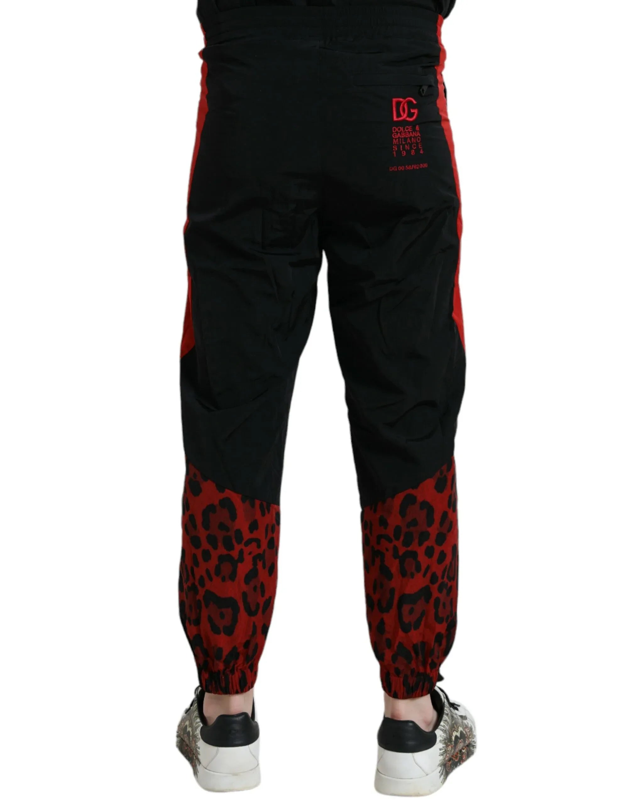 Dolce & Gabbana Black Red Leopard Print Nylon Jogger Pants - Zeiniez