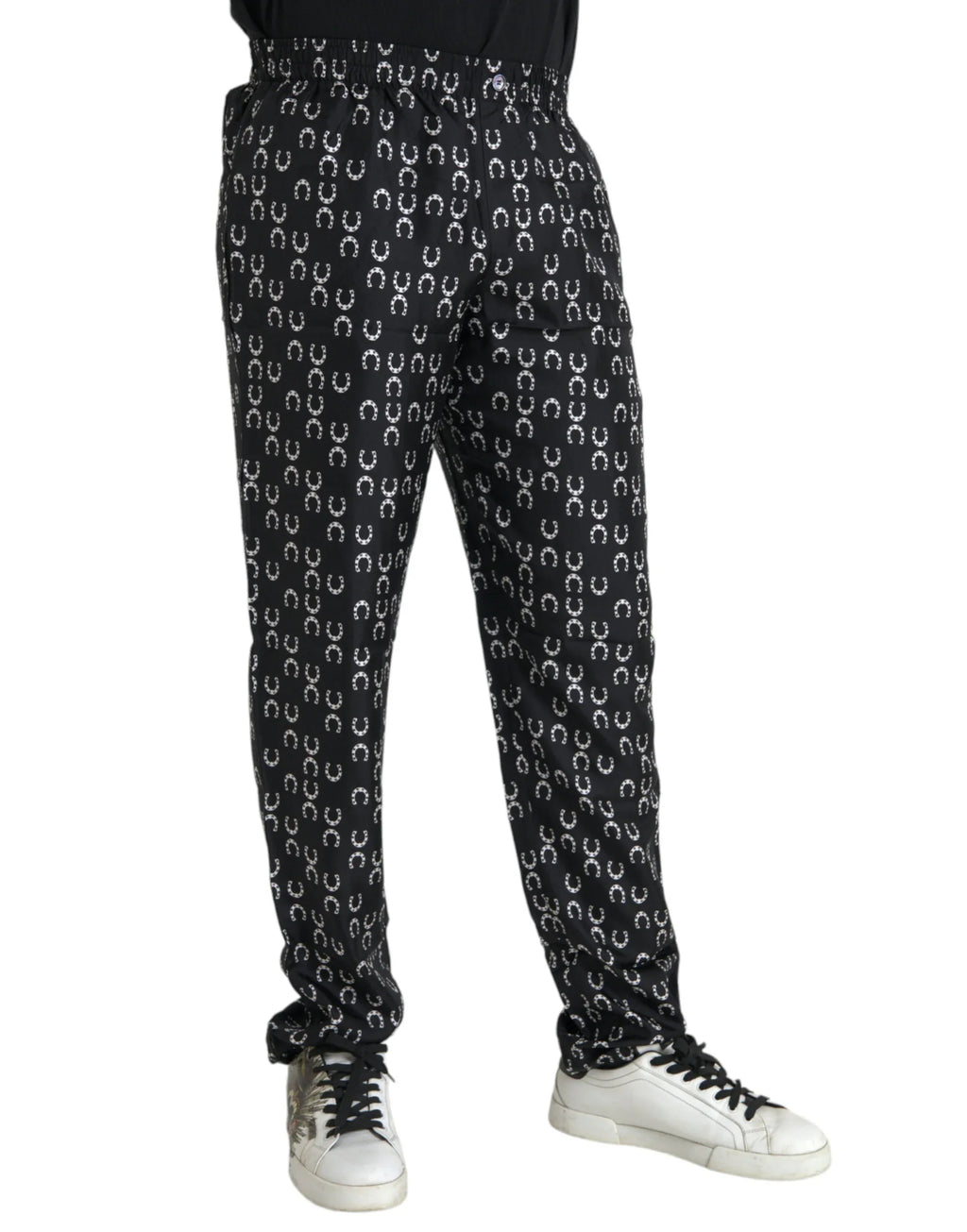 Dolce & Gabbana Black Horseshoe Print Silk Pants - Zeiniez