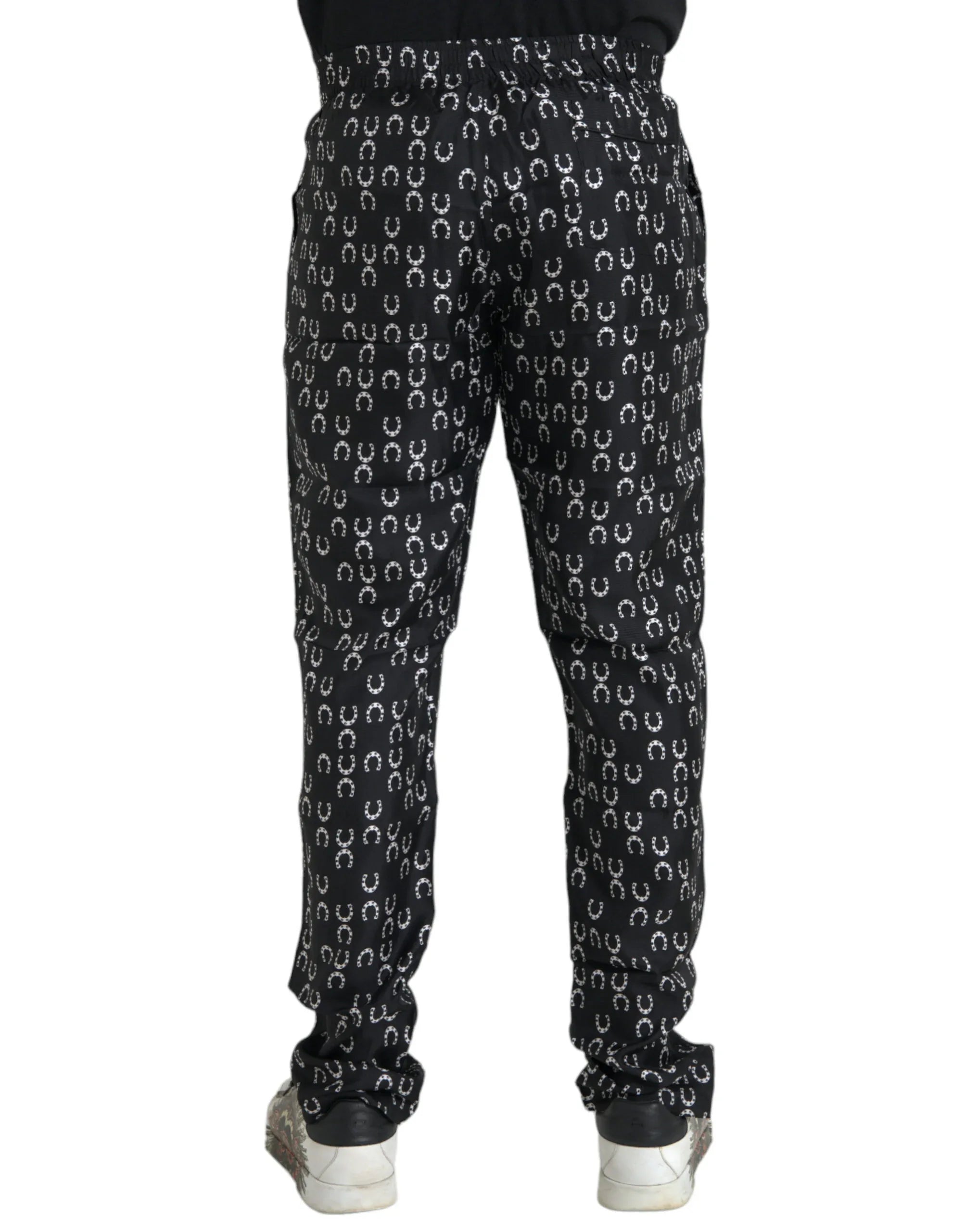 Dolce & Gabbana Black Horseshoe Print Silk Pants - Zeiniez