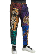 Dolce & Gabbana Multicolor Tiger Leopard Cotton Loose Tapered Pants - Zeiniez