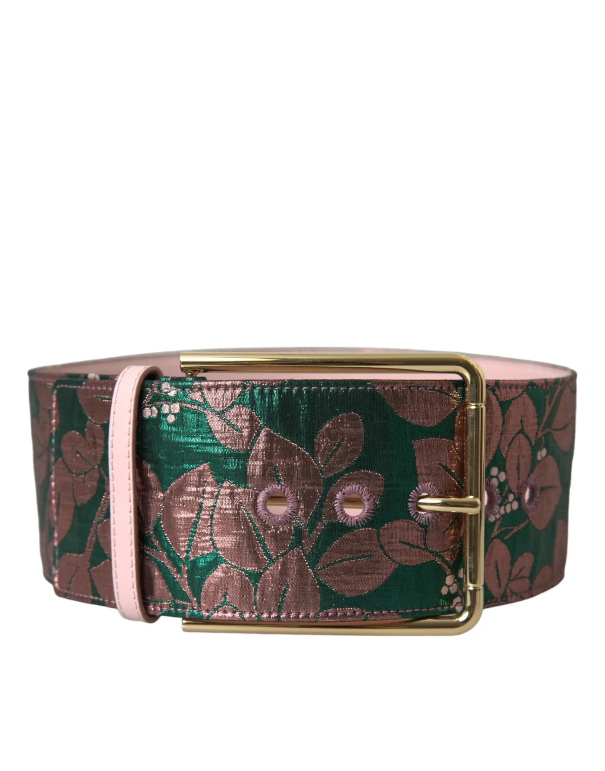Dolce & Gabbana Multicolor Floral Jacquard Lurex Gold Buckle Belt - Zeiniez