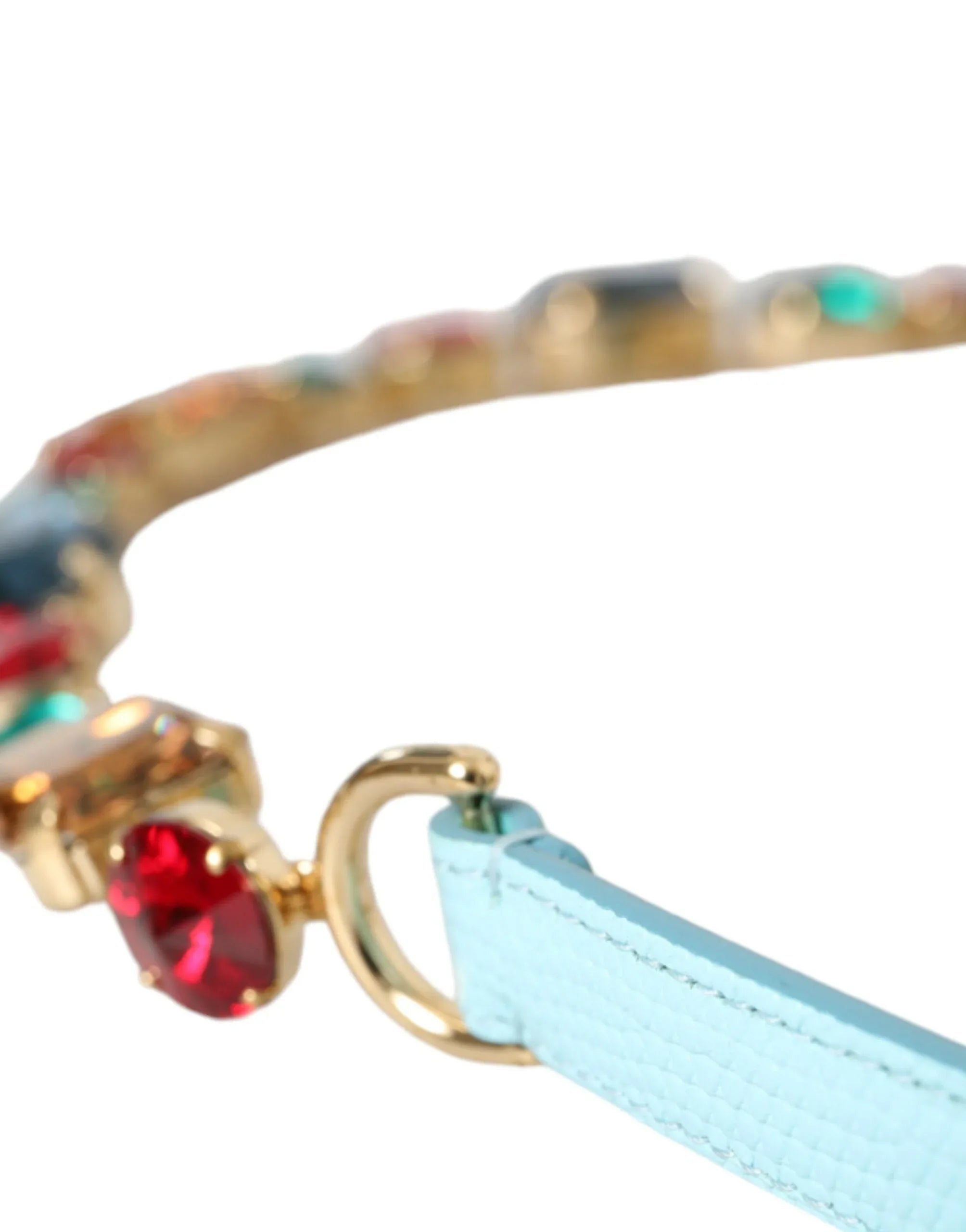 Dolce & Gabbana Light Blue Leather Crystal Chain Waist Belt - Zeiniez